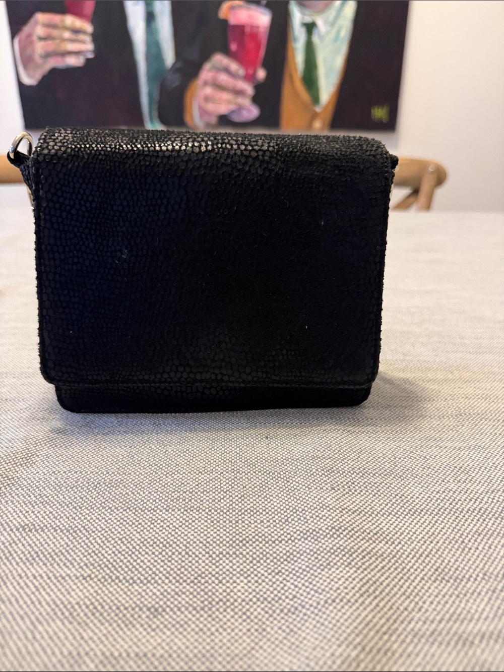 Vintage Bebe Black Evening purse with Textured Finish and silver chain handle